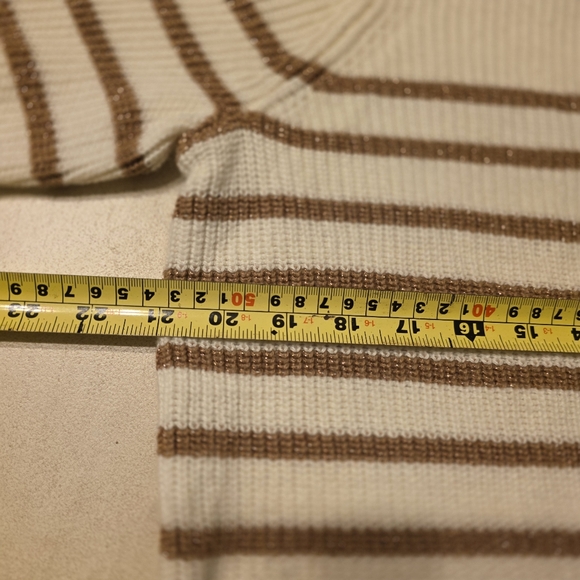 Talbots Metallic Gold & Cream Striped Shoulder Button Sweater - Large - Picture 7 of 7